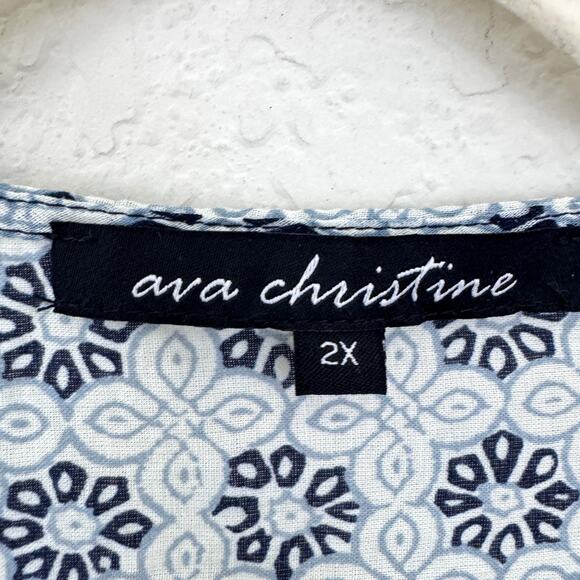 Ava Christine Womens Tunic Top Size 2X 100% Cotton Embroidered Flowy Blue - Picture 2 of 9